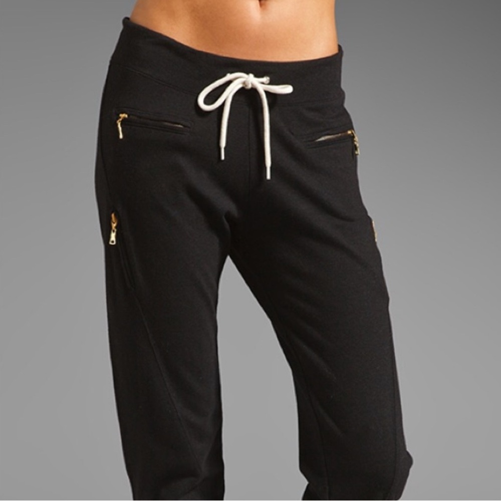 Monrow Black Joggers with Gold Accents & extra Pockets